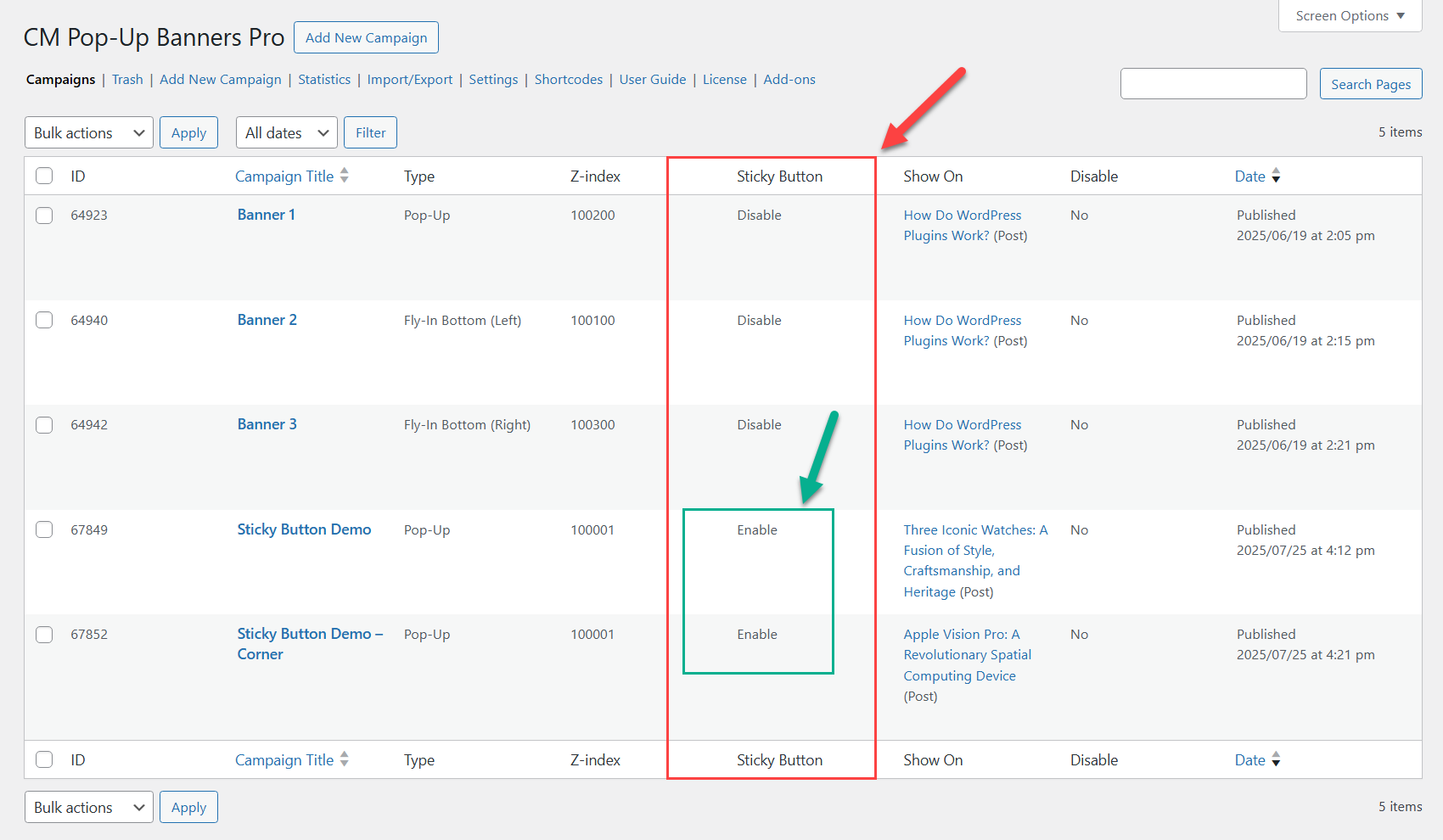 Popup campaigns dashboard - WordPress Popup Form