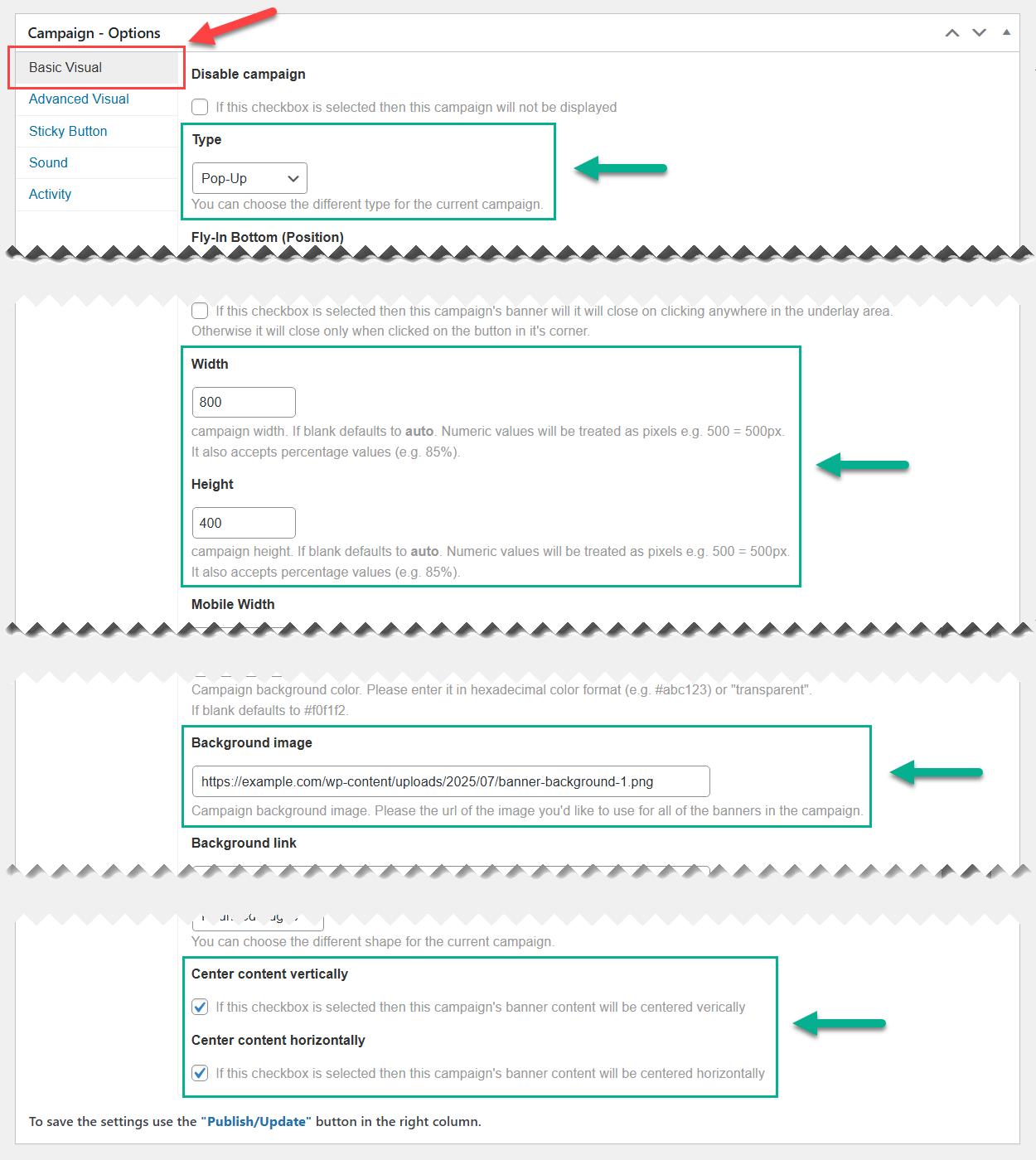 Setting up basic visual settings - WP Popups