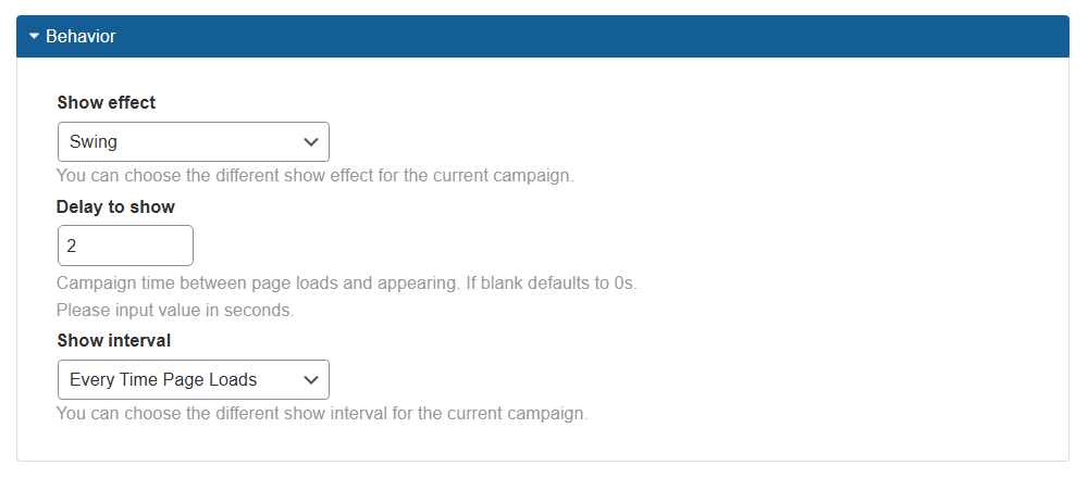 Example configuration - WP Popup Plugin
