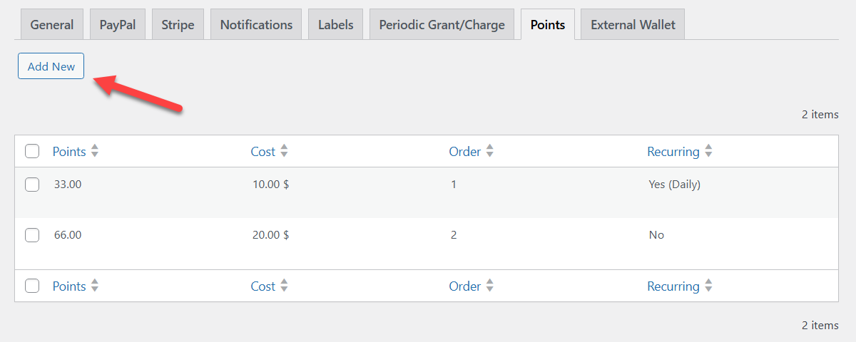 Points dashboard - WordPress Points Management Plugin