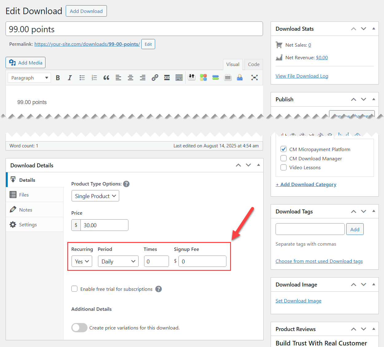 Recurring EDD product - MicroPayments Platform Plugin