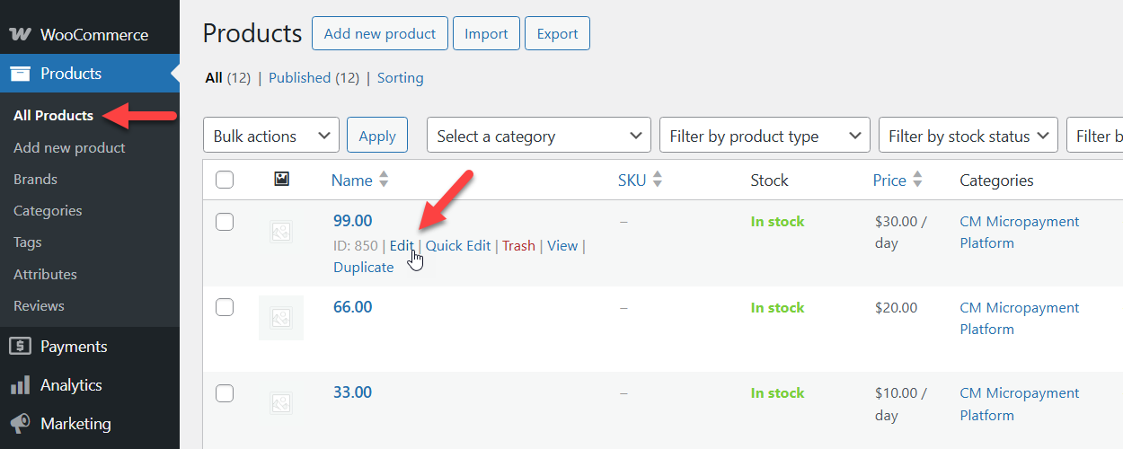 WooCommerce products - WordPress Points Management Plugin