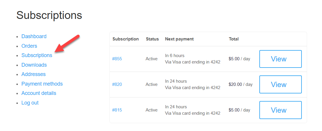WooCommerce subscriptions user dashboard - WordPress MicroPayments Plugin