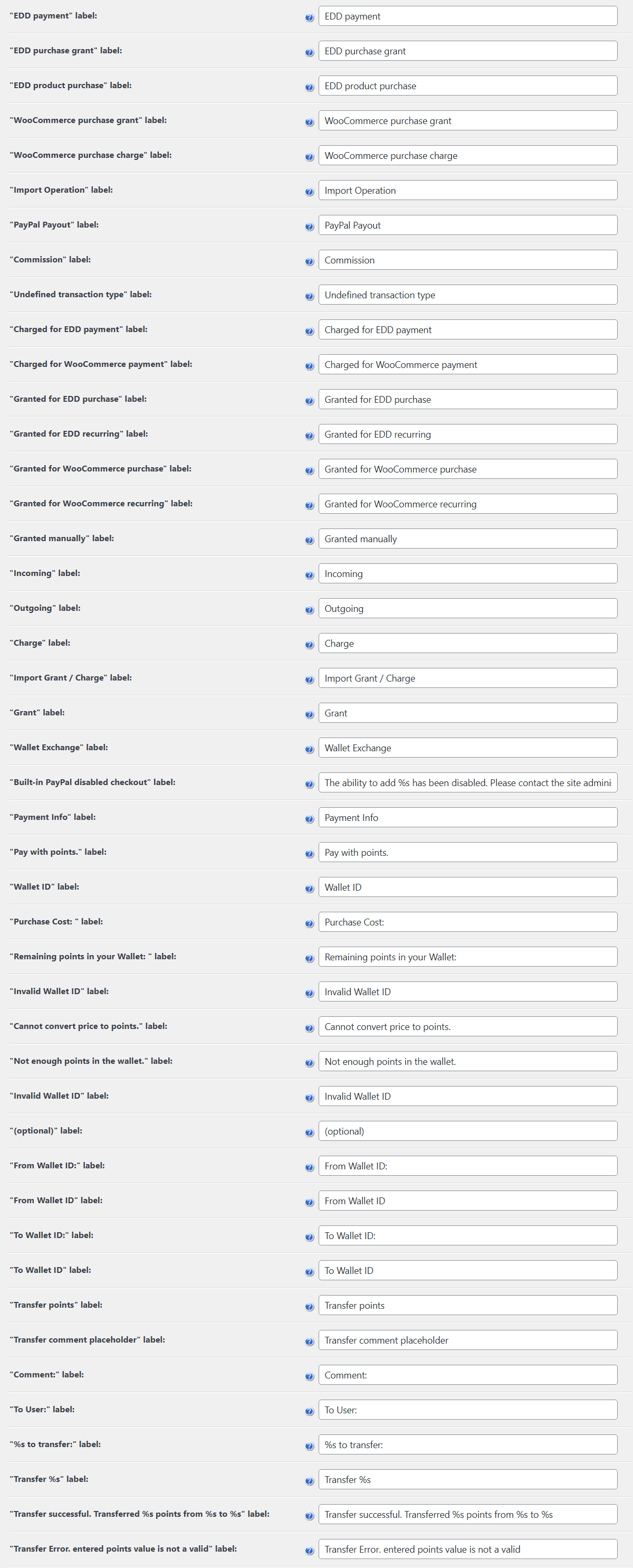 Plugin labels - Points and Rewards Plugin