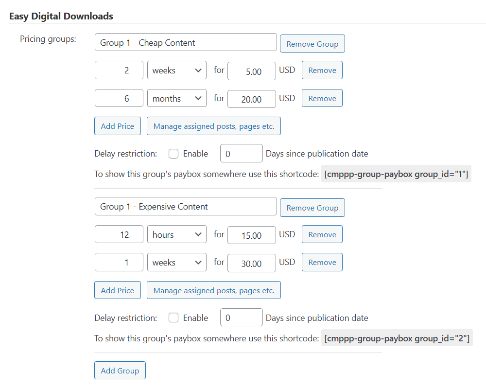 Creating pricing groups - WordPress Plugin Paywall