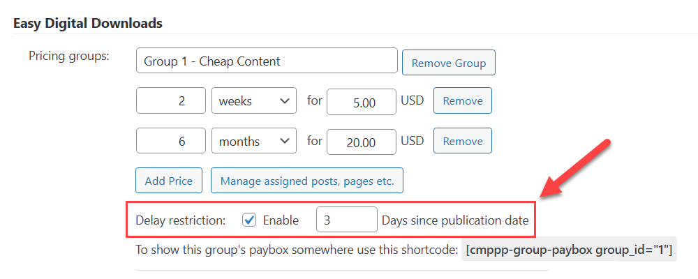 Enabling delay restriction - WordPress Pay Per Post Plugin