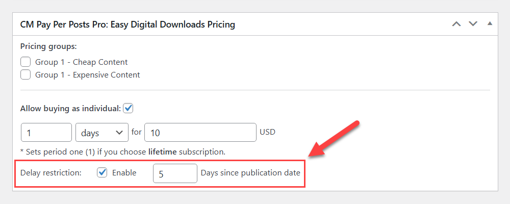 Enabling delay restriction - WordPress Pay Per Post Plugin