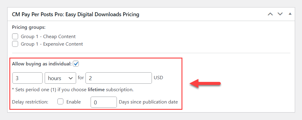 Setting up individual price - WordPress Pay Per Post Plugin