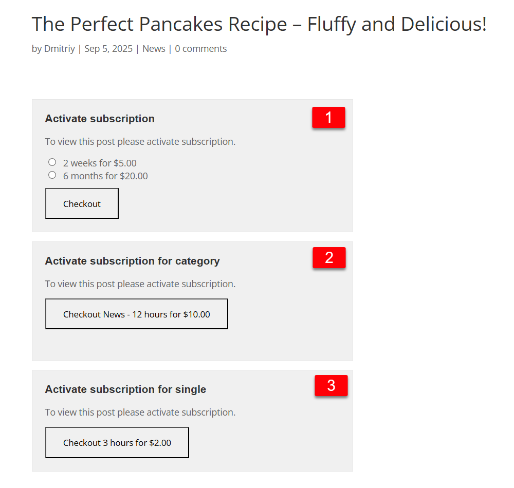 Example of multiple subscription types for one post - Pay-Per-Post Plugin