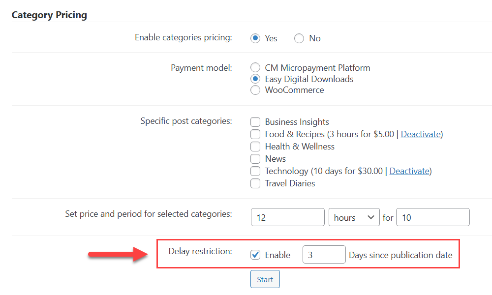 Enabling delay restriction - WordPress Pay Per Post Plugin