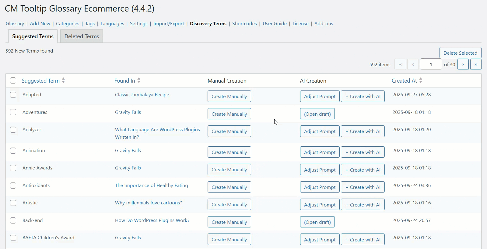 Choosing prompt for creating a definition using AI - Glossary Plugin WordPress