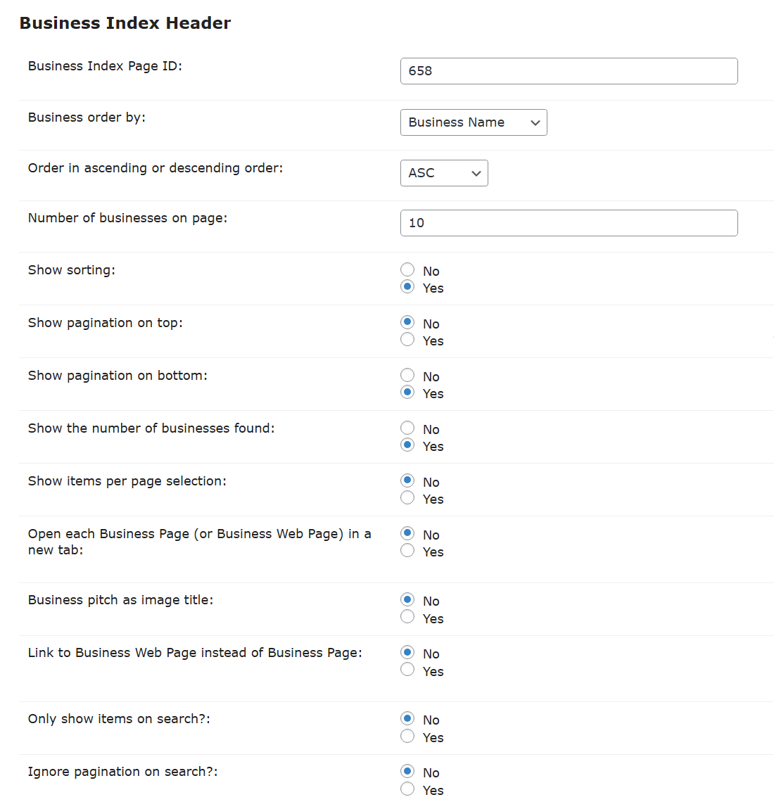 WordPress Business directory settings