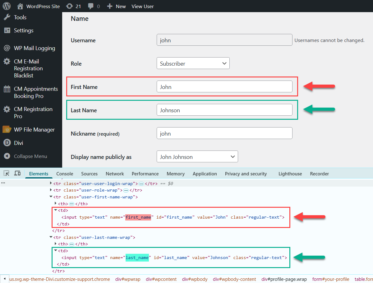 First and last name fields meta keys - IP Blacklist WordPress Plugin