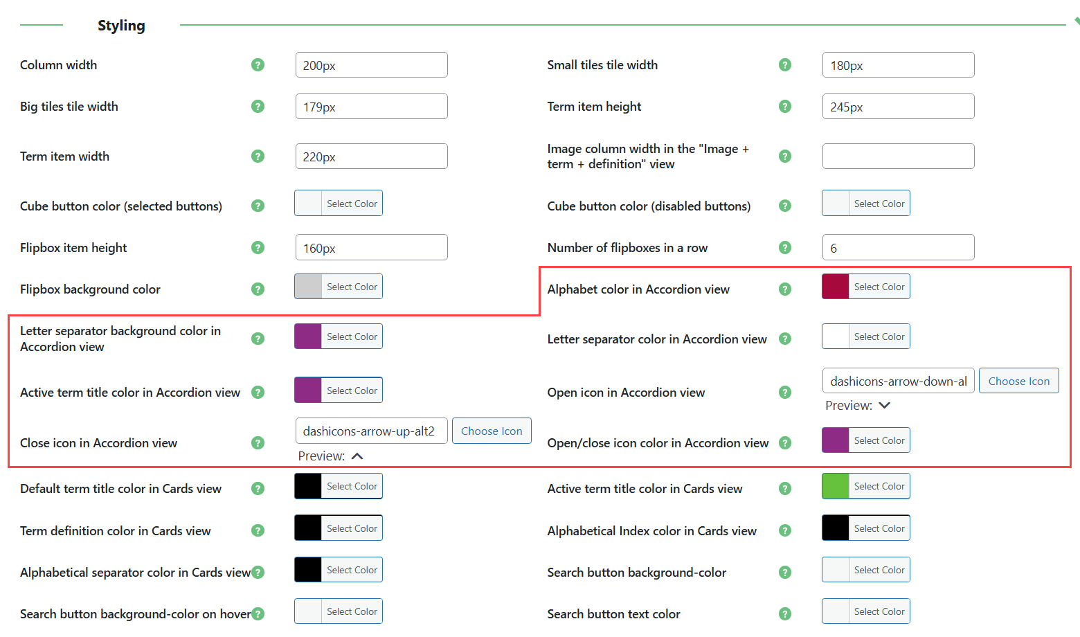 Extra settings for Accordion View - Knowledge Base WordPress Plugin