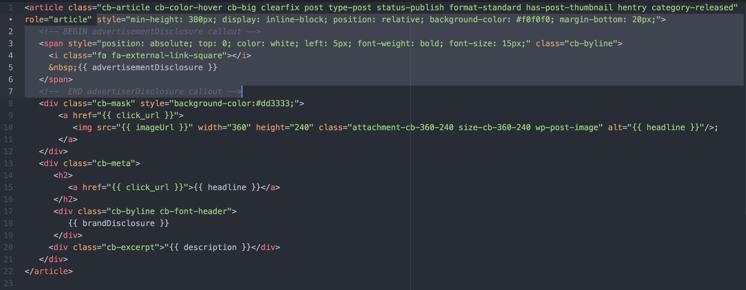 With inline styles & advertisement disclosure