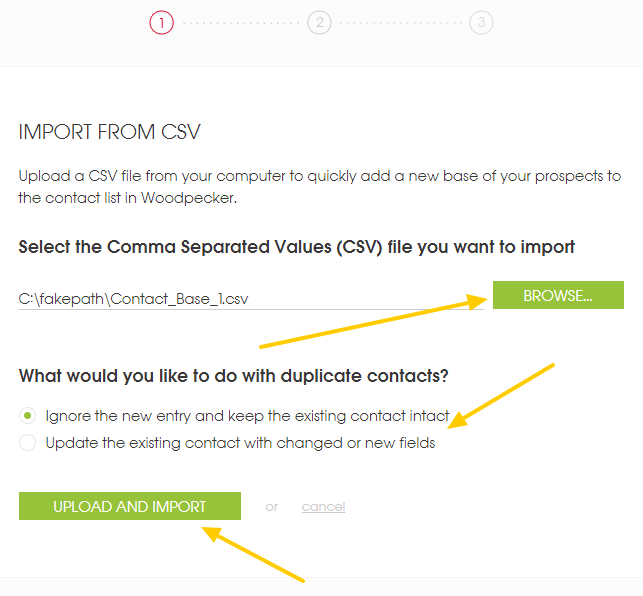 Import screen