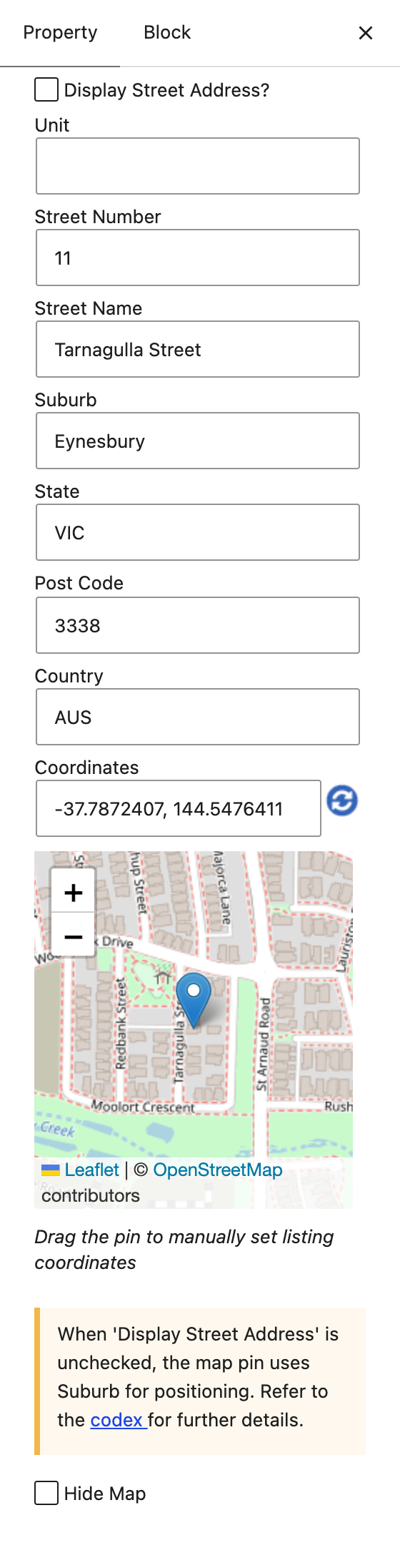 Map in the listing address box