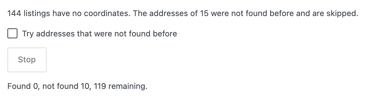 Bulk address lookup progress