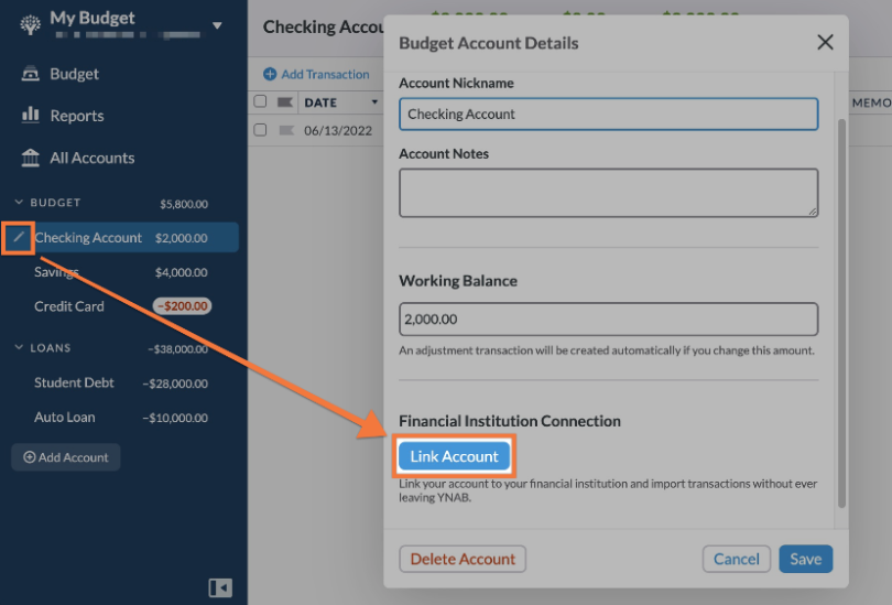 The Account Information window displays a blue Link Account button.