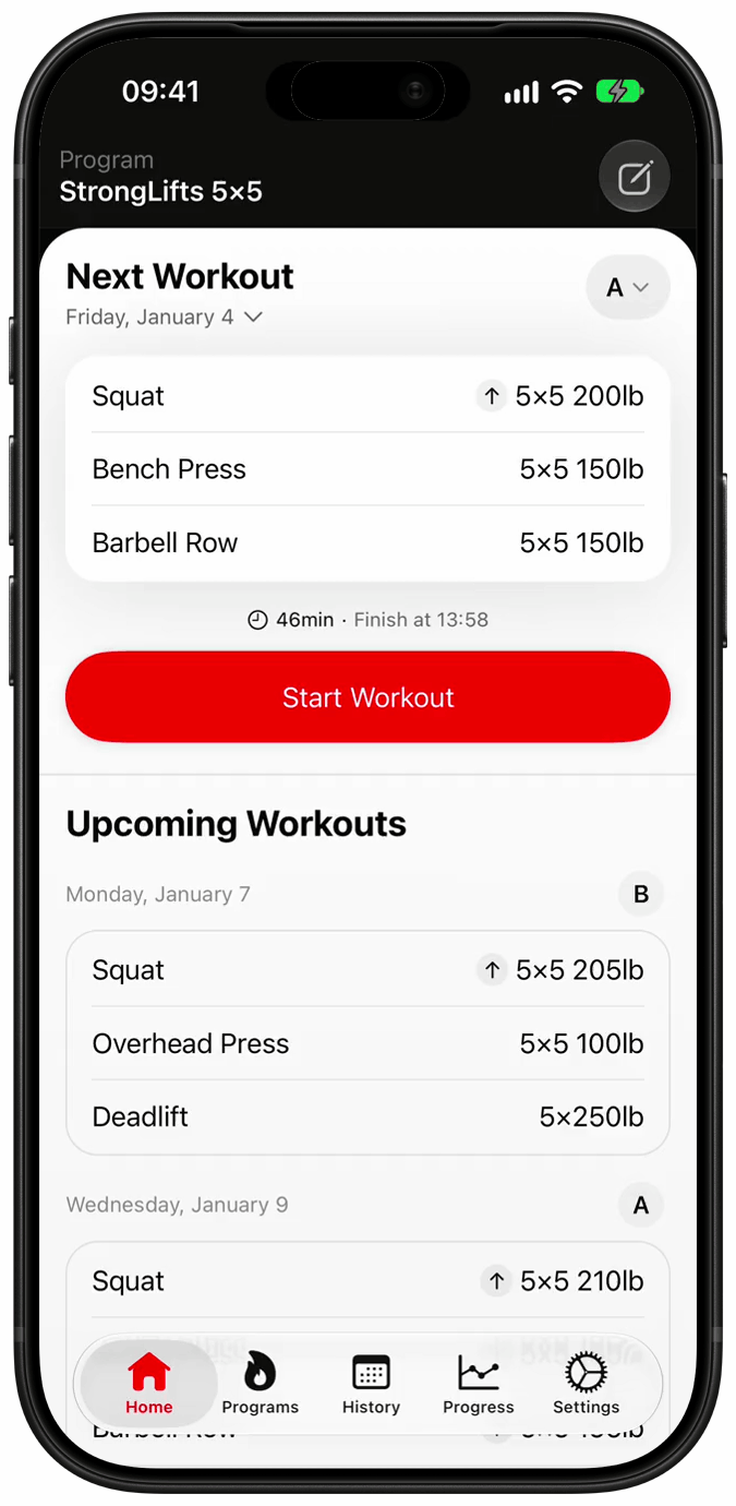Changing the workout schedule in StrongLifts