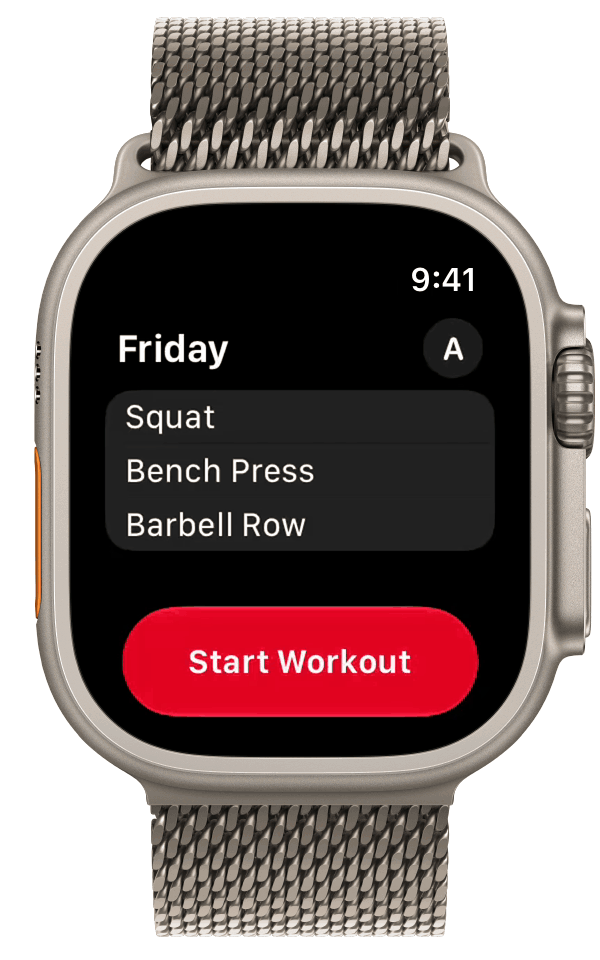 Start a workout with the Start Workout button in StrongLifts on Apple Watch