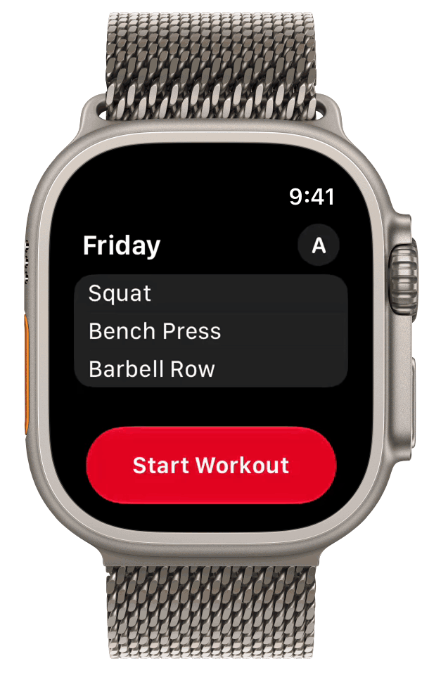 Discard a workout with the trash button and Delete in StrongLifts on Apple Watch