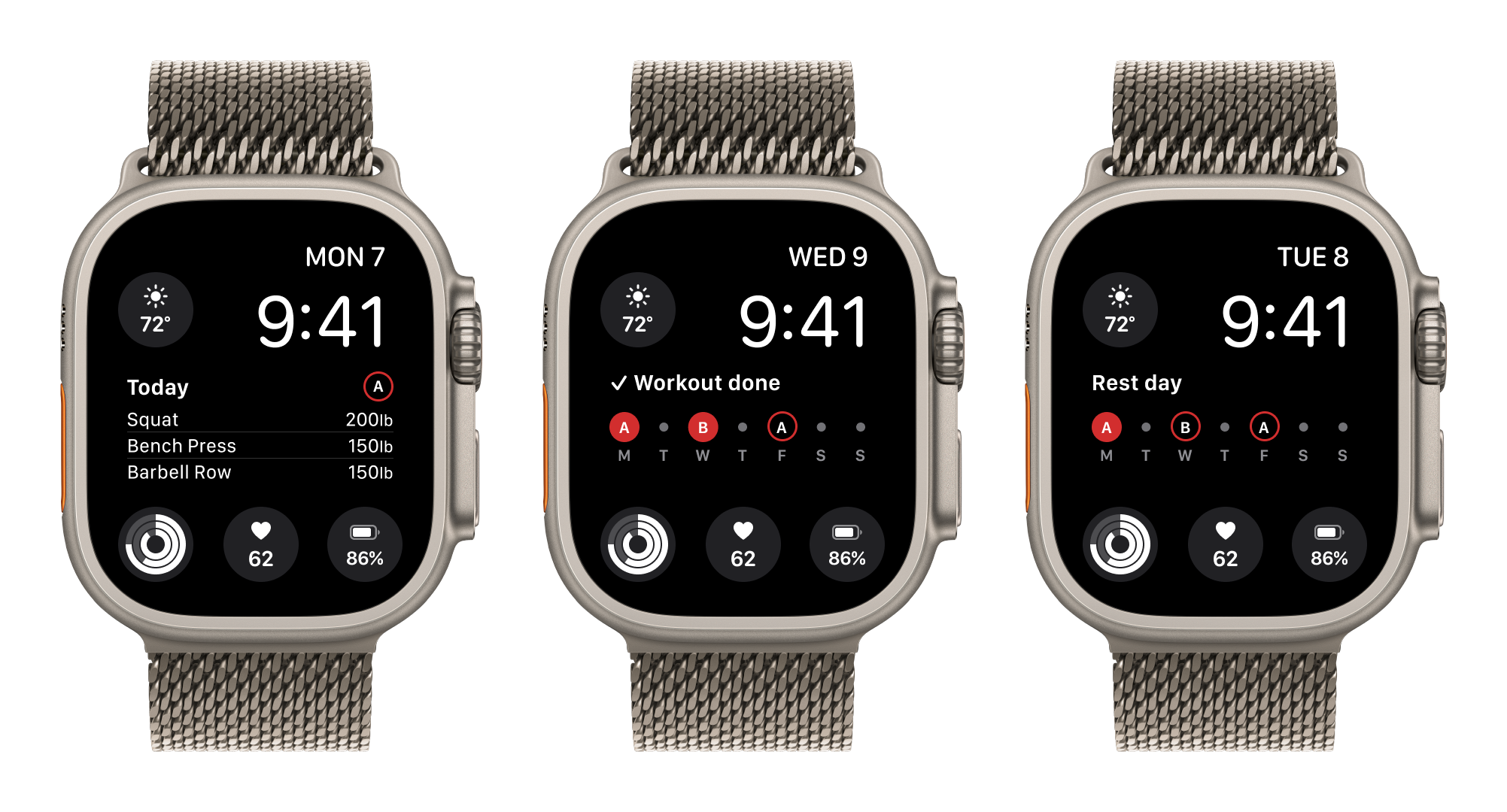 Rectangular StrongLifts complication on an Apple Watch face