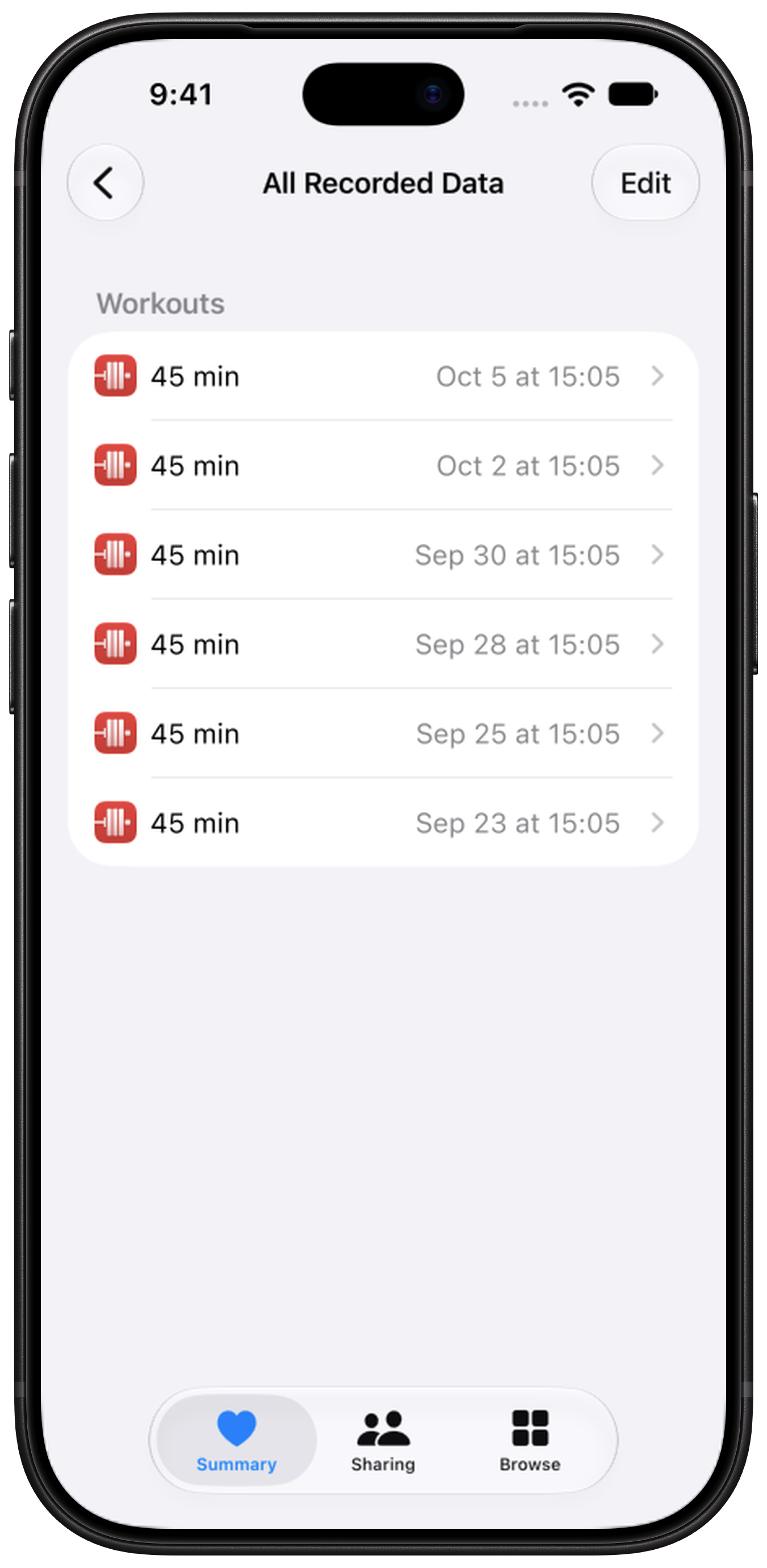 StrongLifts workouts in the Apple Health workout list