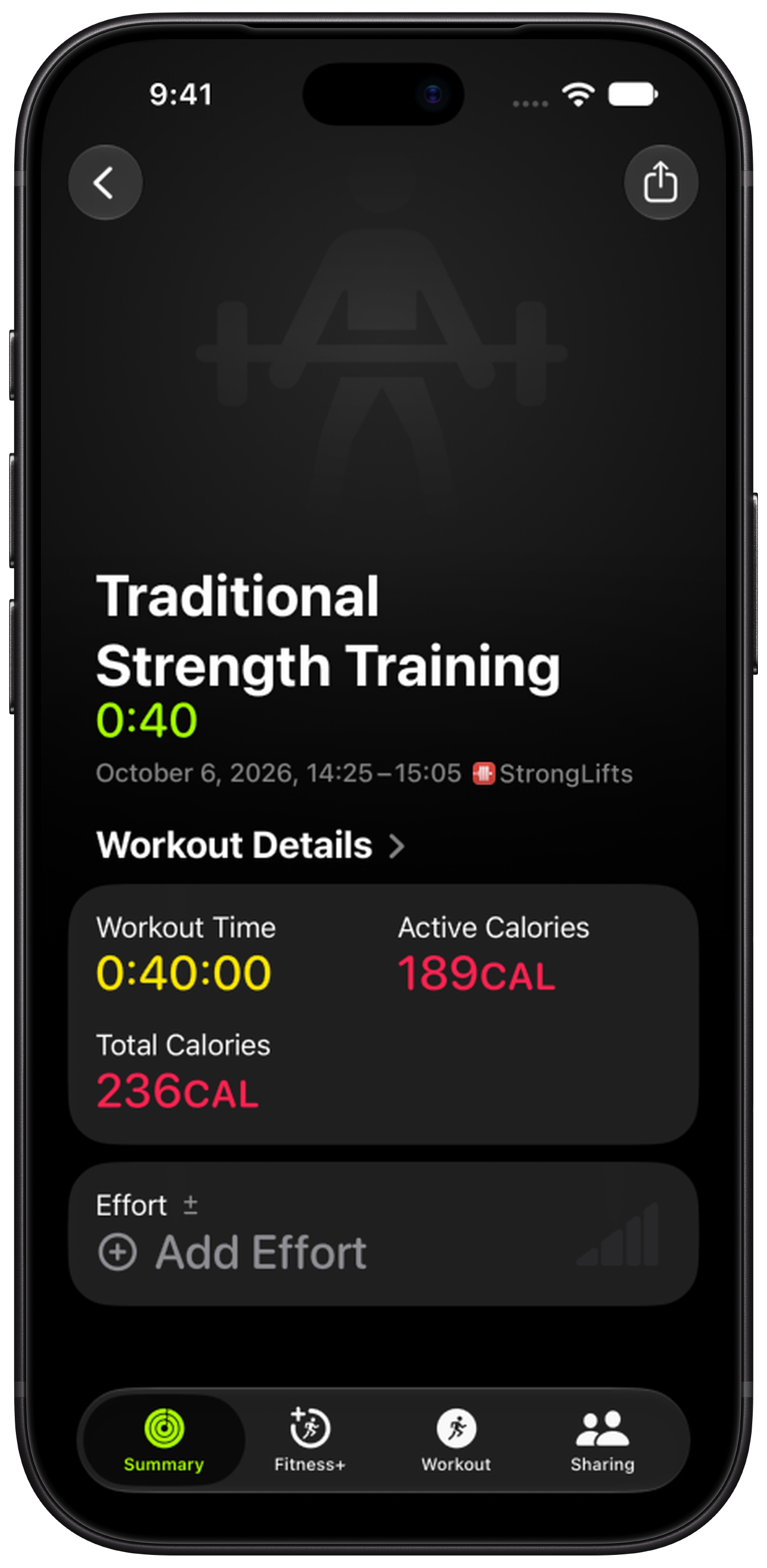 StrongLifts workout in the Apple Fitness app