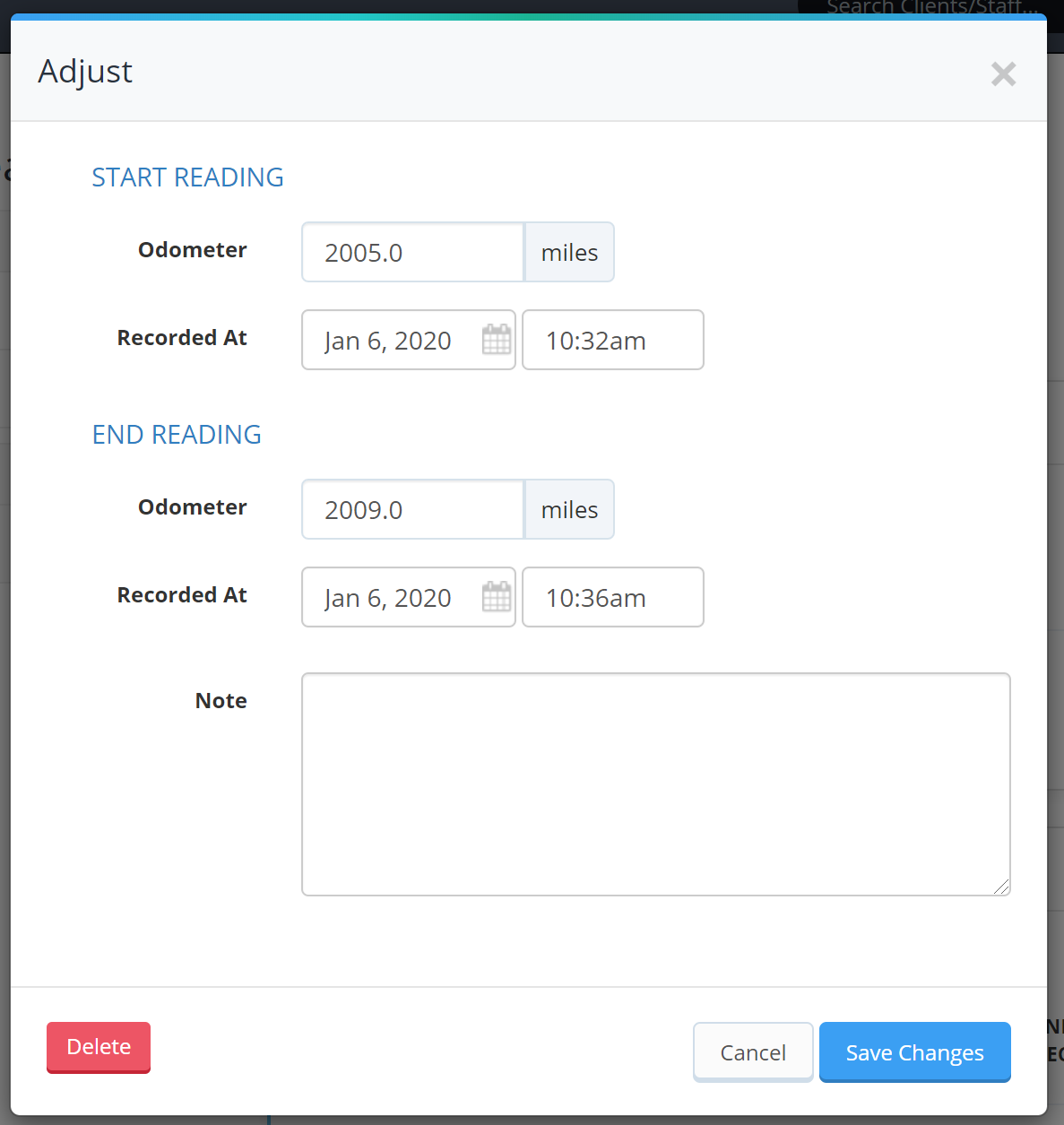 Time and Mileage Tracking - Adjusting the data