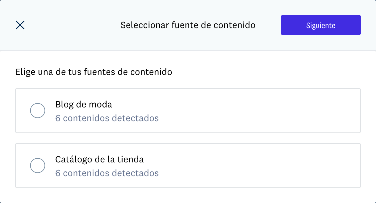Elegir una fuente de contenido en el editor