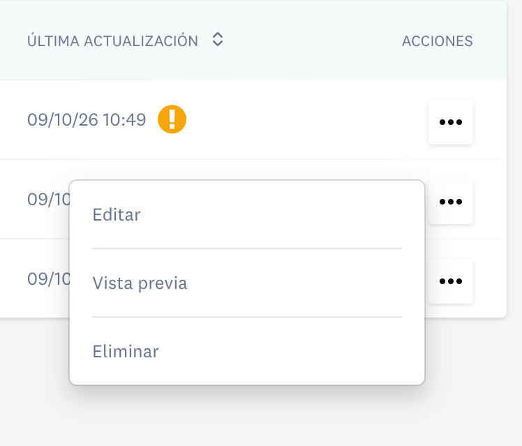 Menú de una fuente de contenido