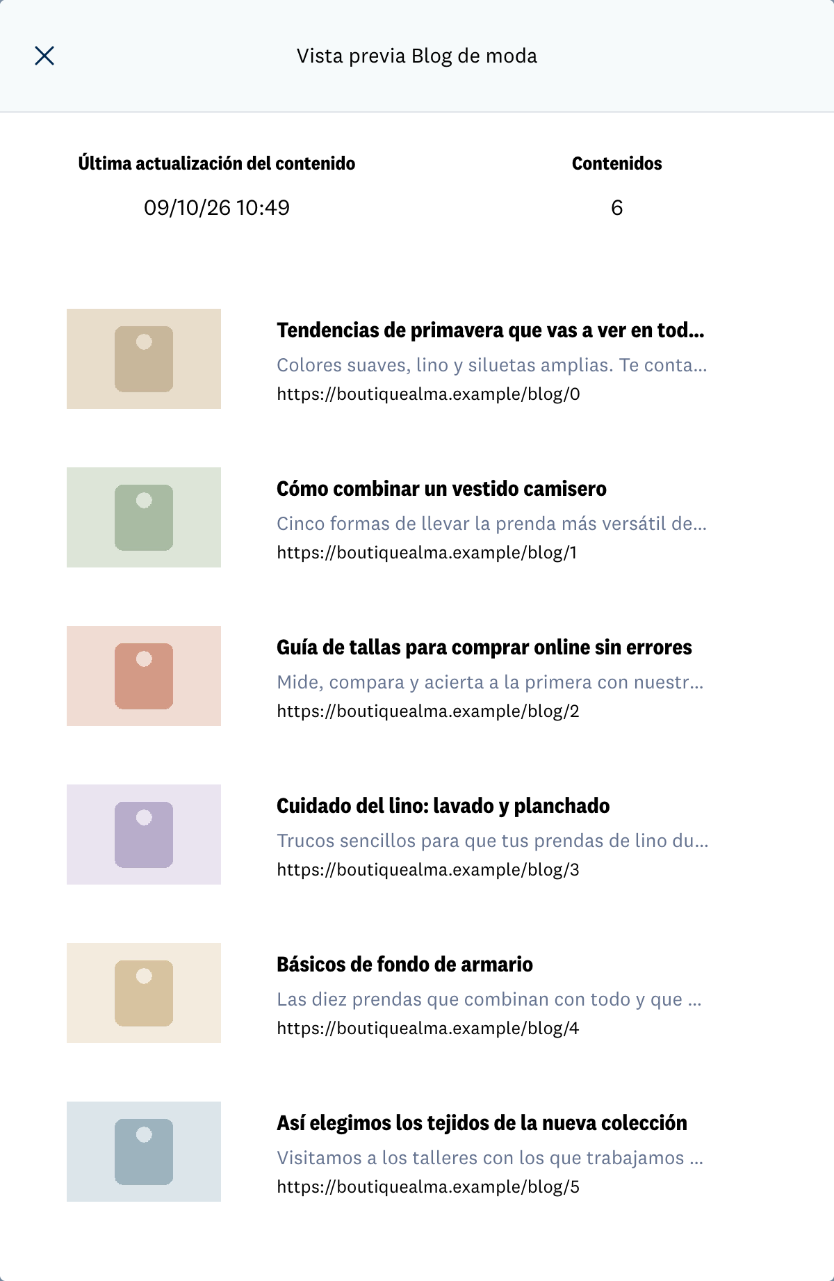 Vista previa de los contenidos detectados