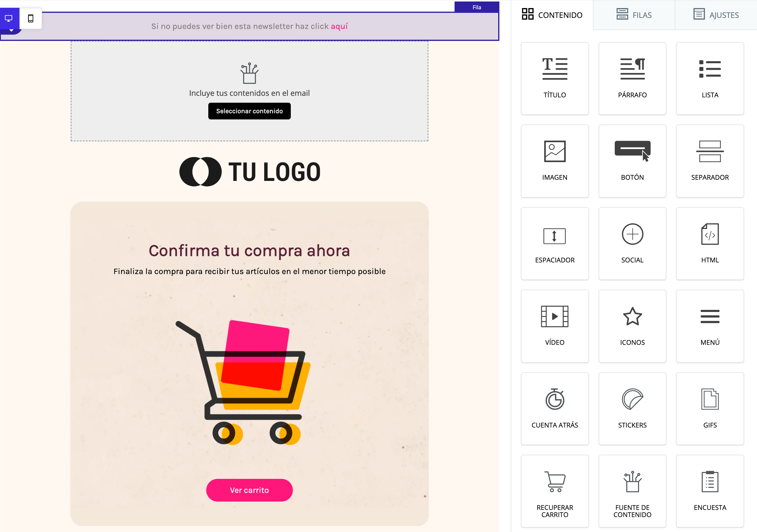 Bloque de fuente de contenido en el editor
