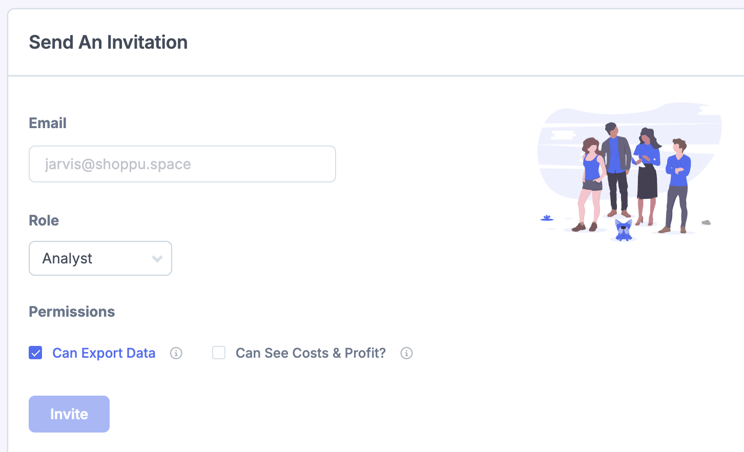 Send an invitation without costs/profit visibility