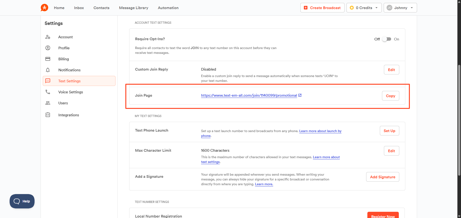 sms sign-up form link