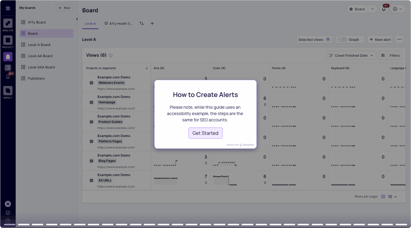 Animation showing screenshots of the How To guide on how to create alerts in Monitor.