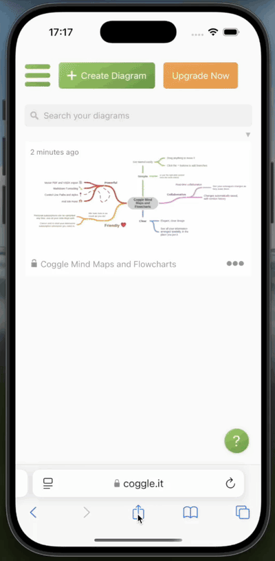 Animation showing the steps to add Coggle as an app on iOS