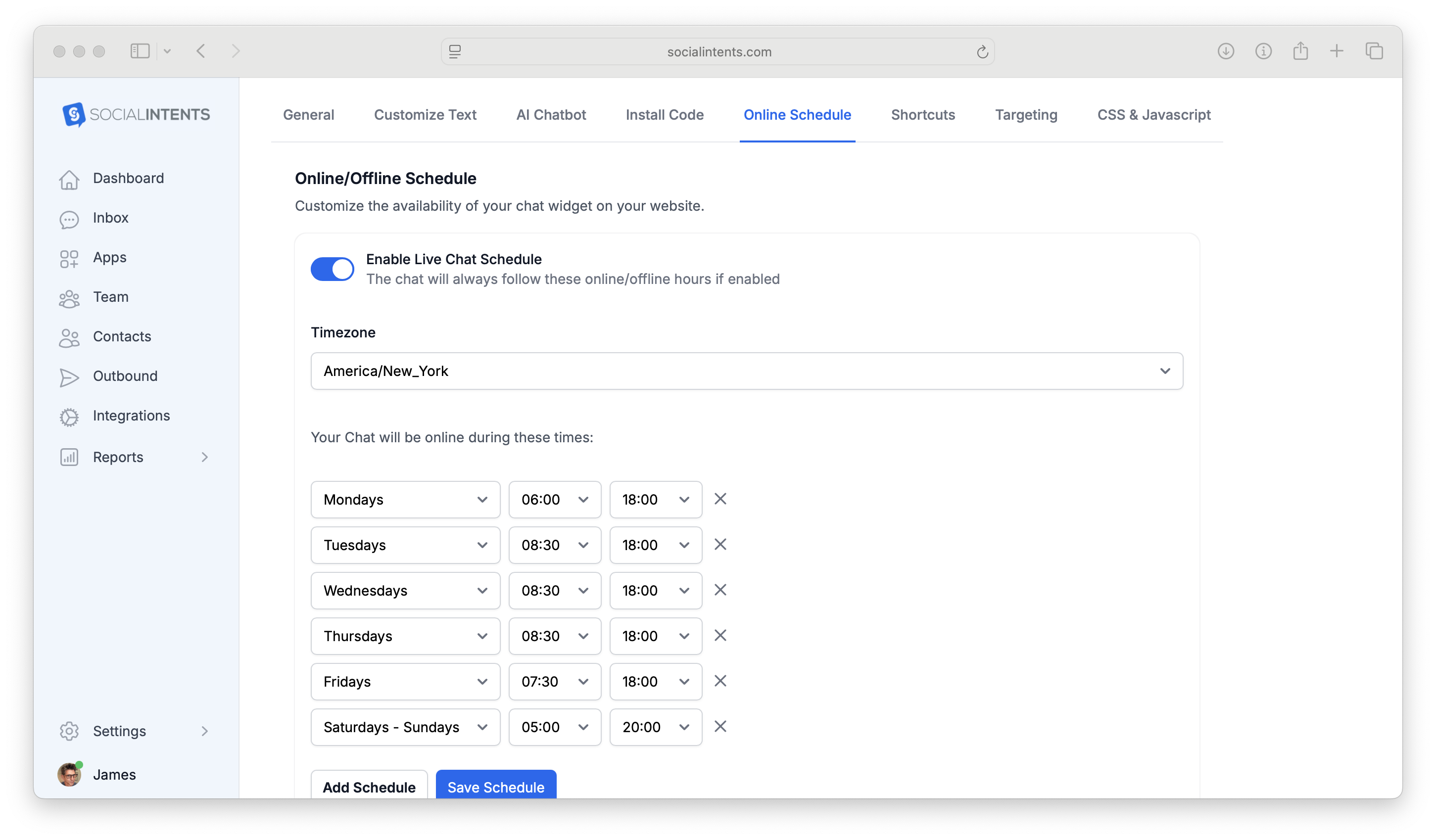 Chat Online Schedule