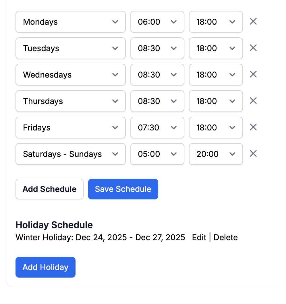 Holiday Schedule