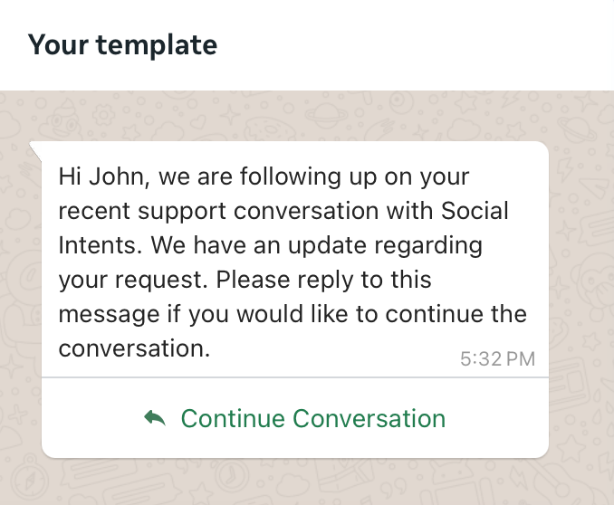 Social Intents Example Utility Template to Re-engage Customer