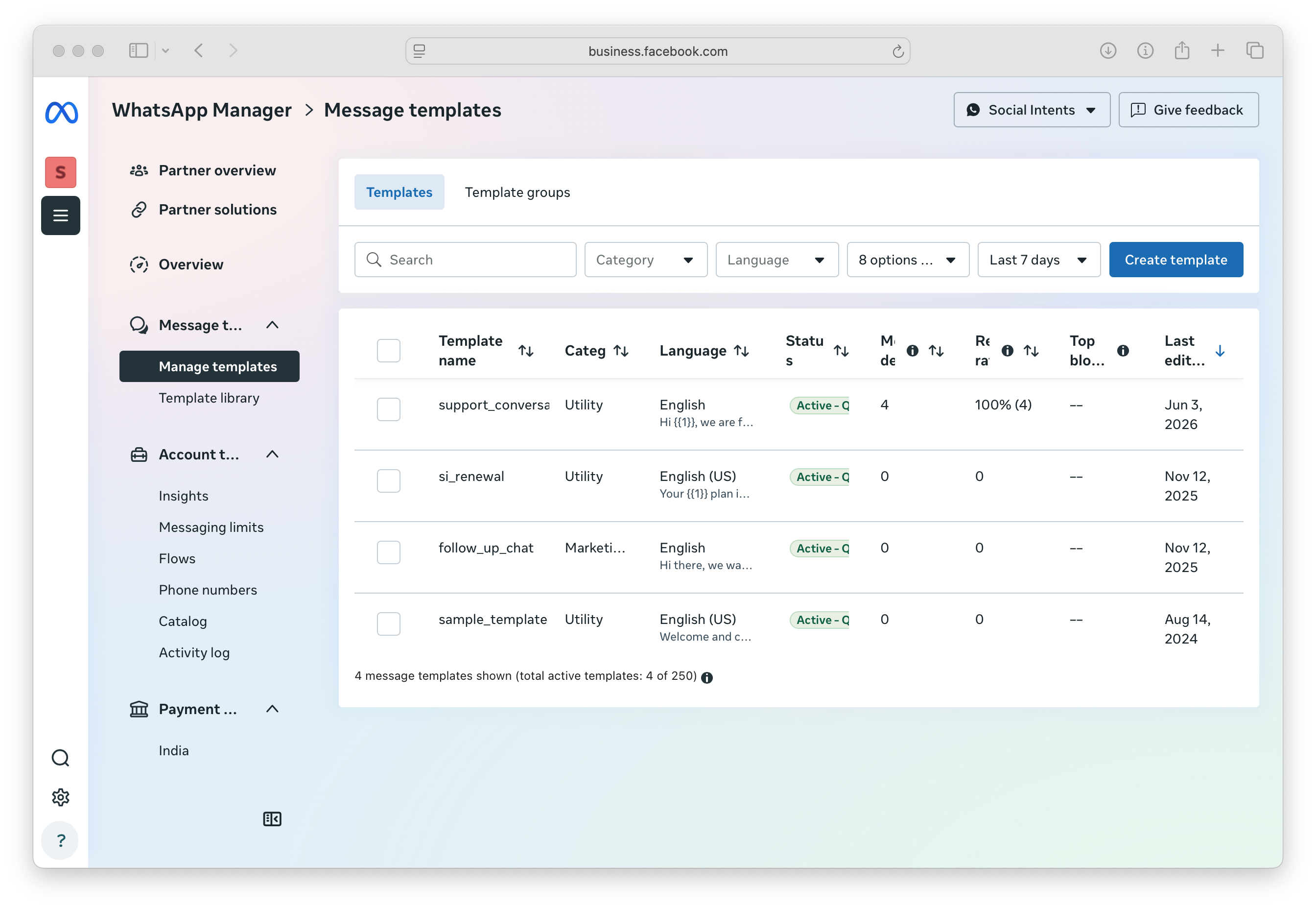 WhatsApp Business Manager Templates