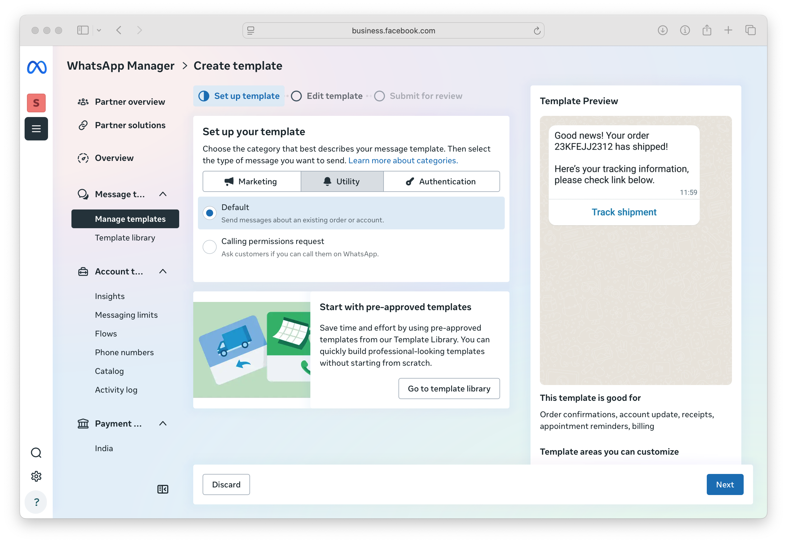 Create WhatsApp Utility Template