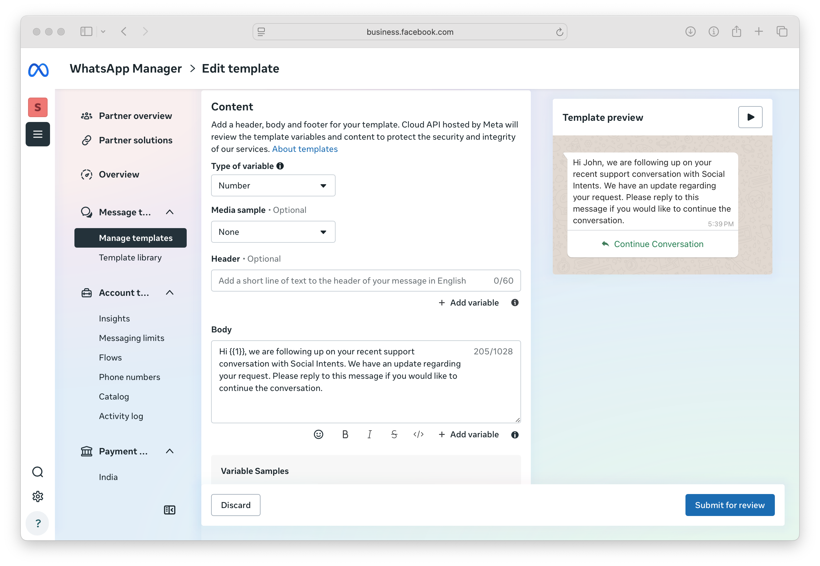 WhatsApp Template Editor