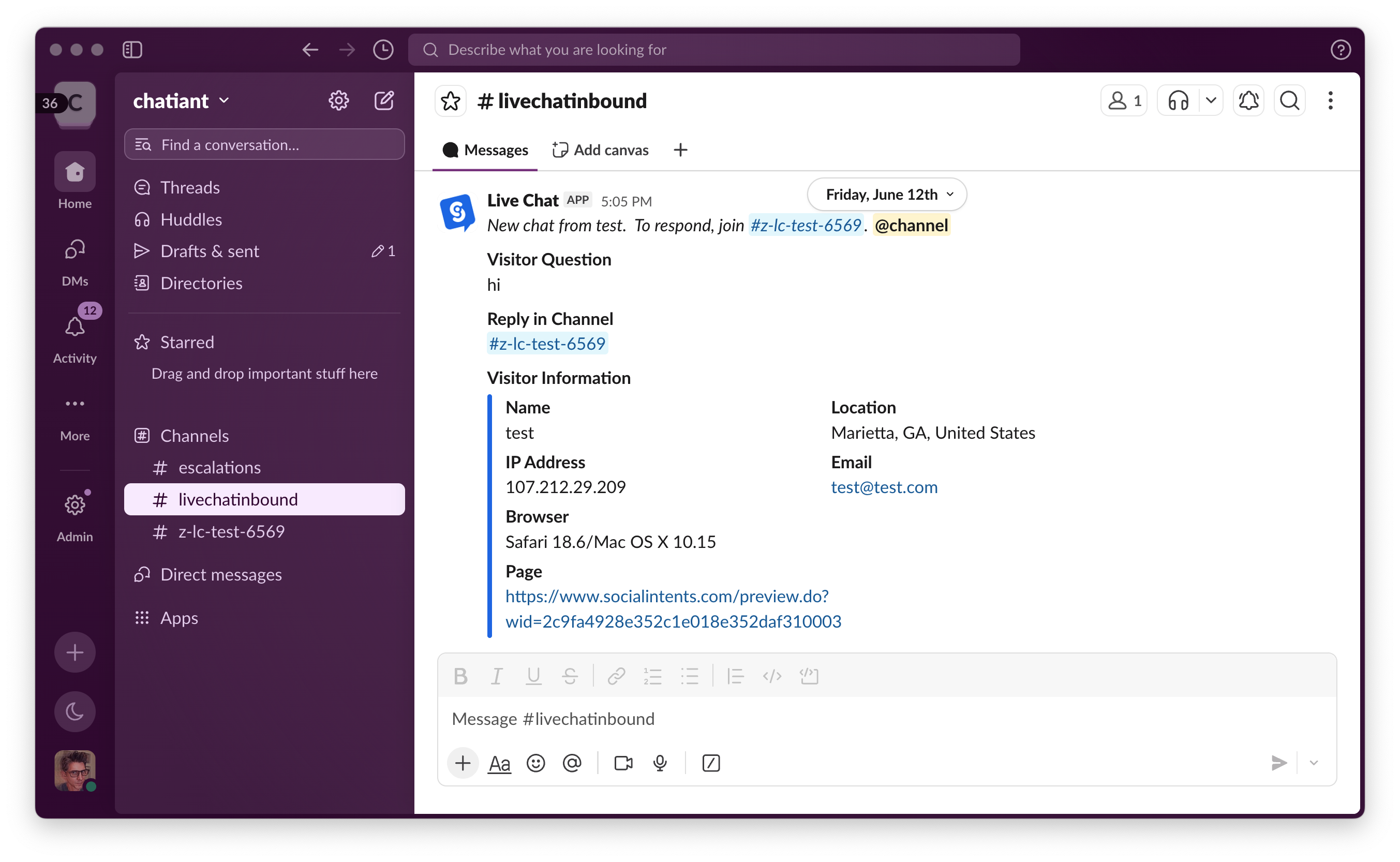 Answering Live Chat in Slack