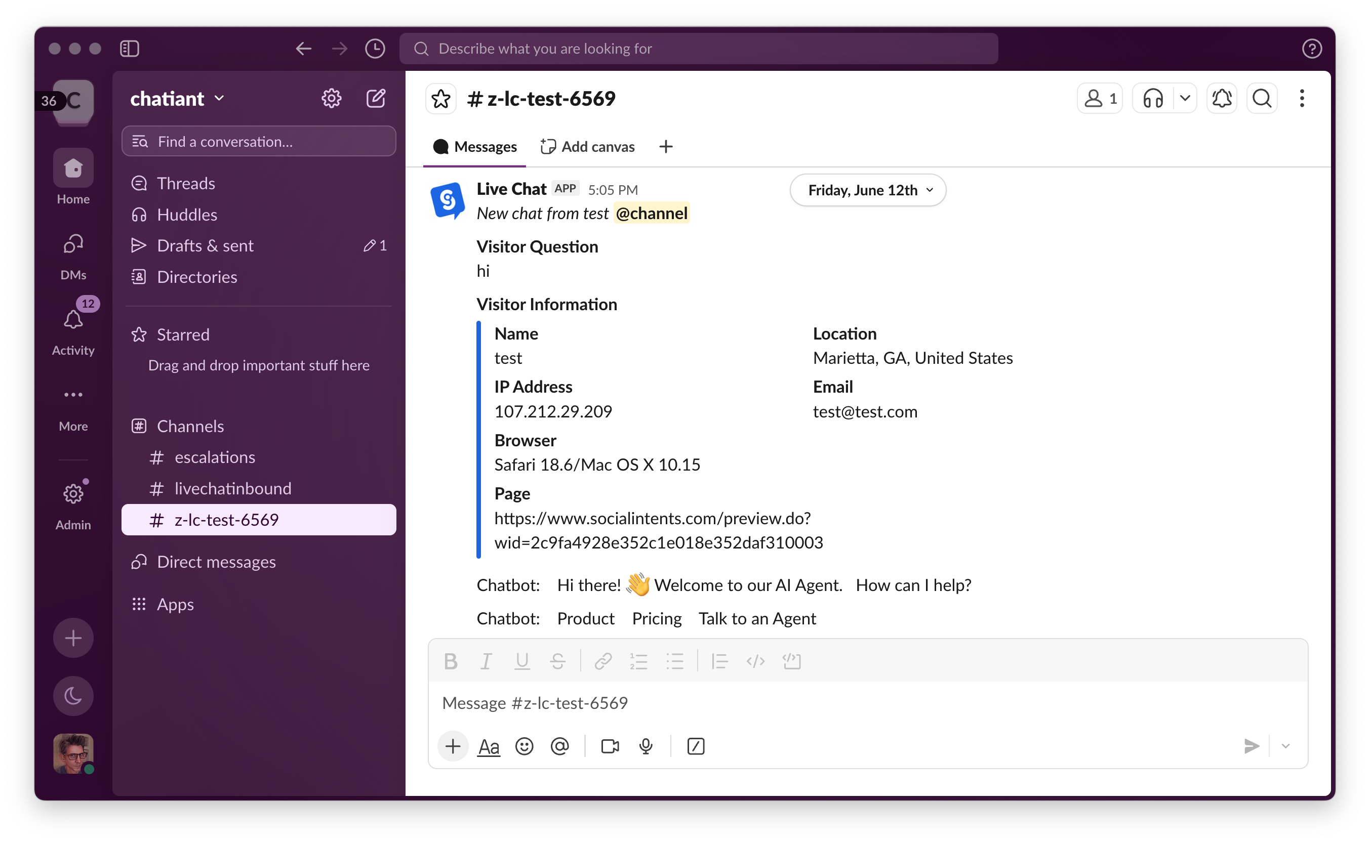 Slack Dedicated Channel