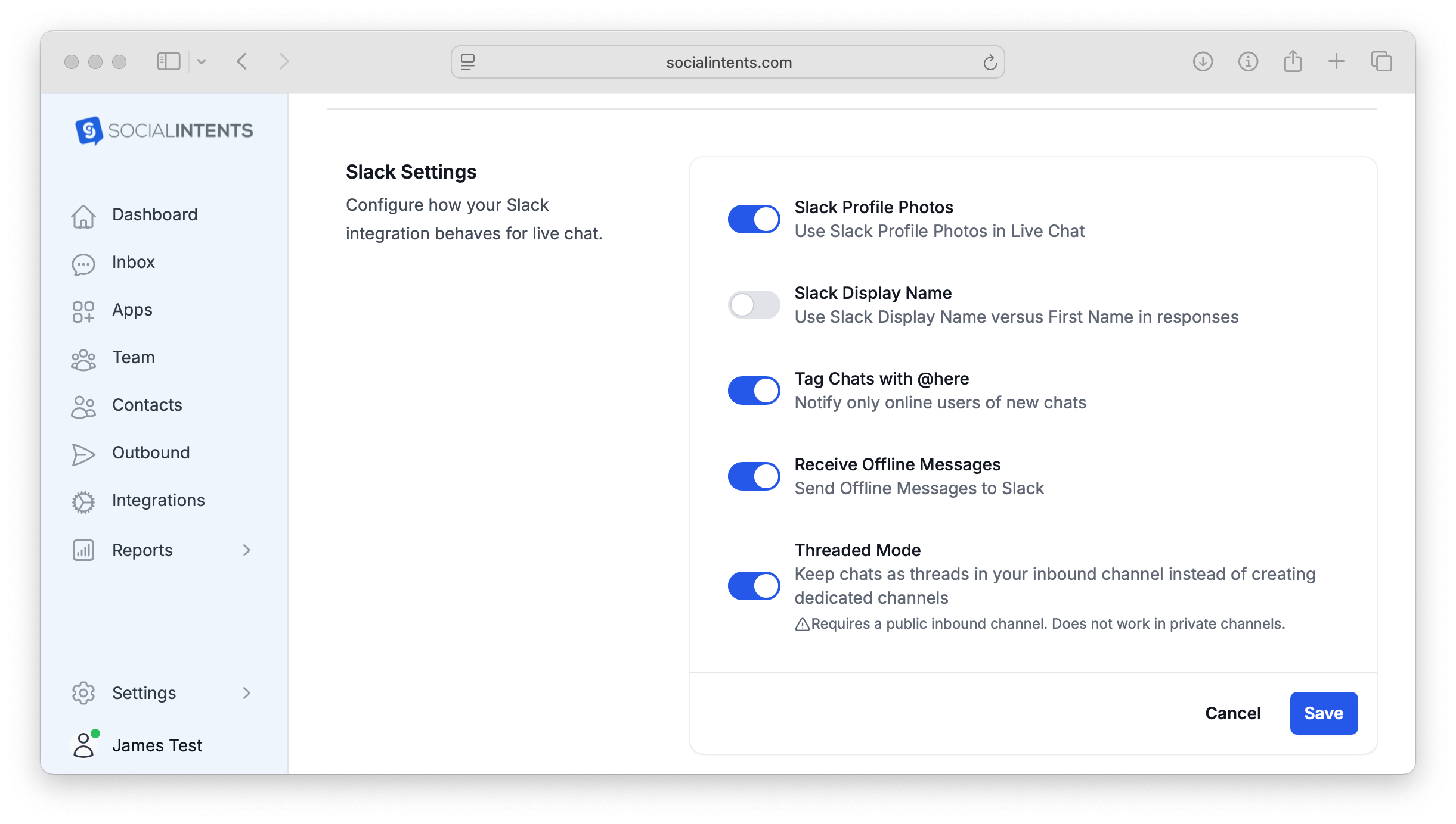 Slack Threaded Mode Settings
