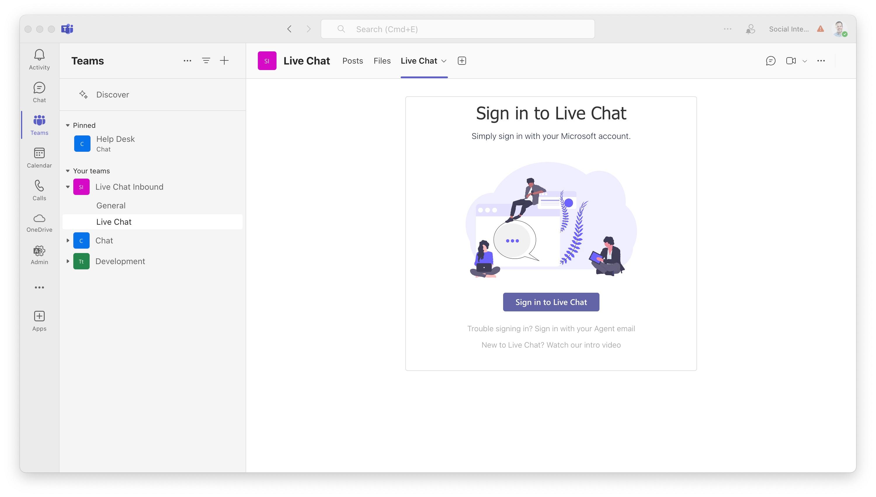 Sign into Live Chat for Microsoft Teams