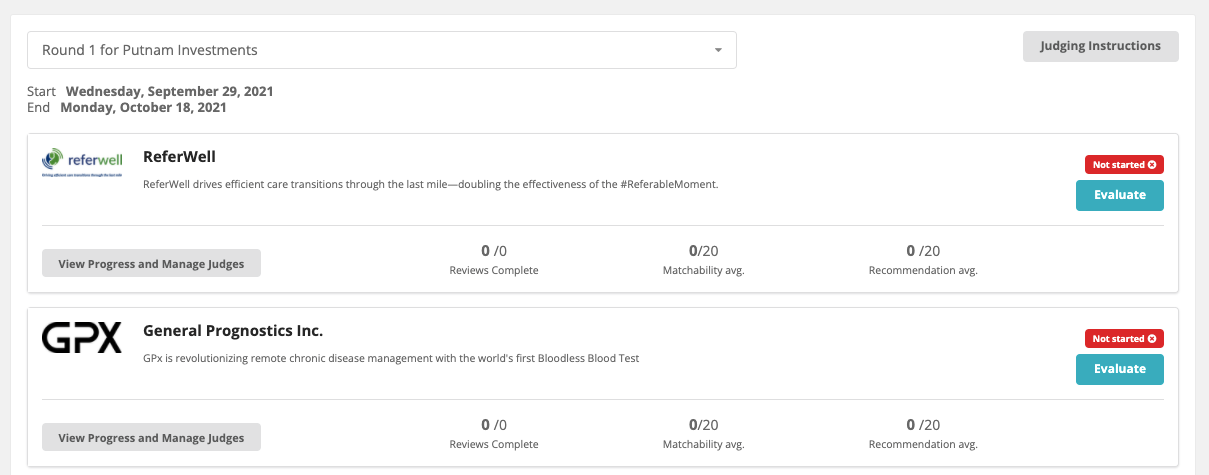 Partner online judging Champion admin view dashboard