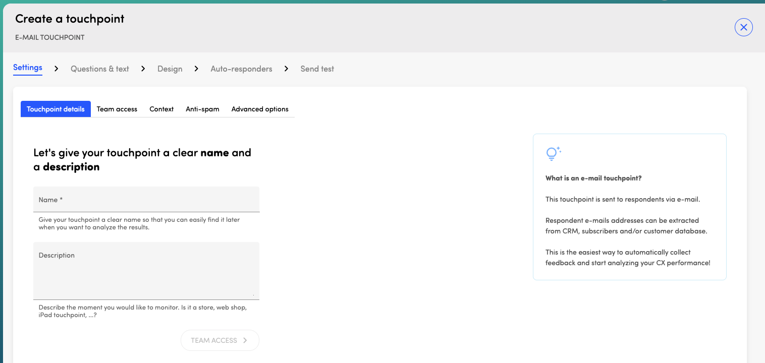 Touchpoint wizard - Settings: Touchpoint details